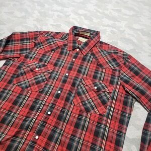 Vintage Timber Run Shirt Mens Large Red Tartan Plaid Long Sleeve Pearl Snap